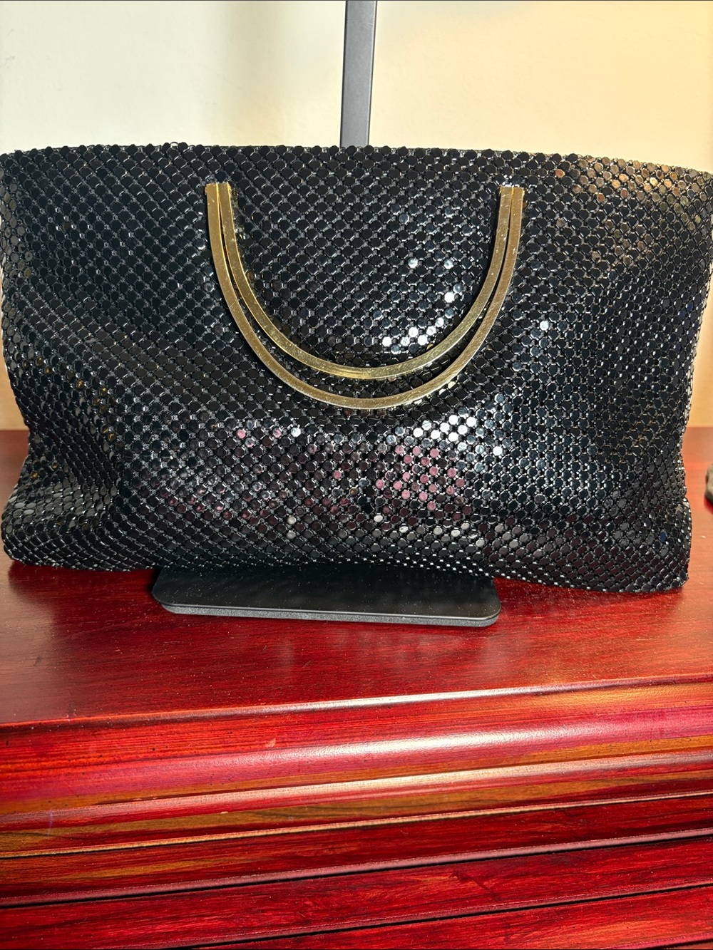Women's Black Sequin clutch/crossbody with Gold Handles - Picture 2 of 5